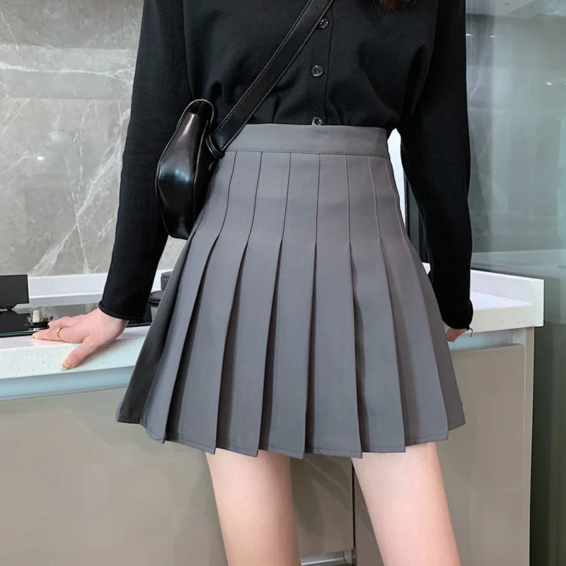 Черная плиссированная юбка женская зимняя Новинка 2021 трапециевидная с высокой