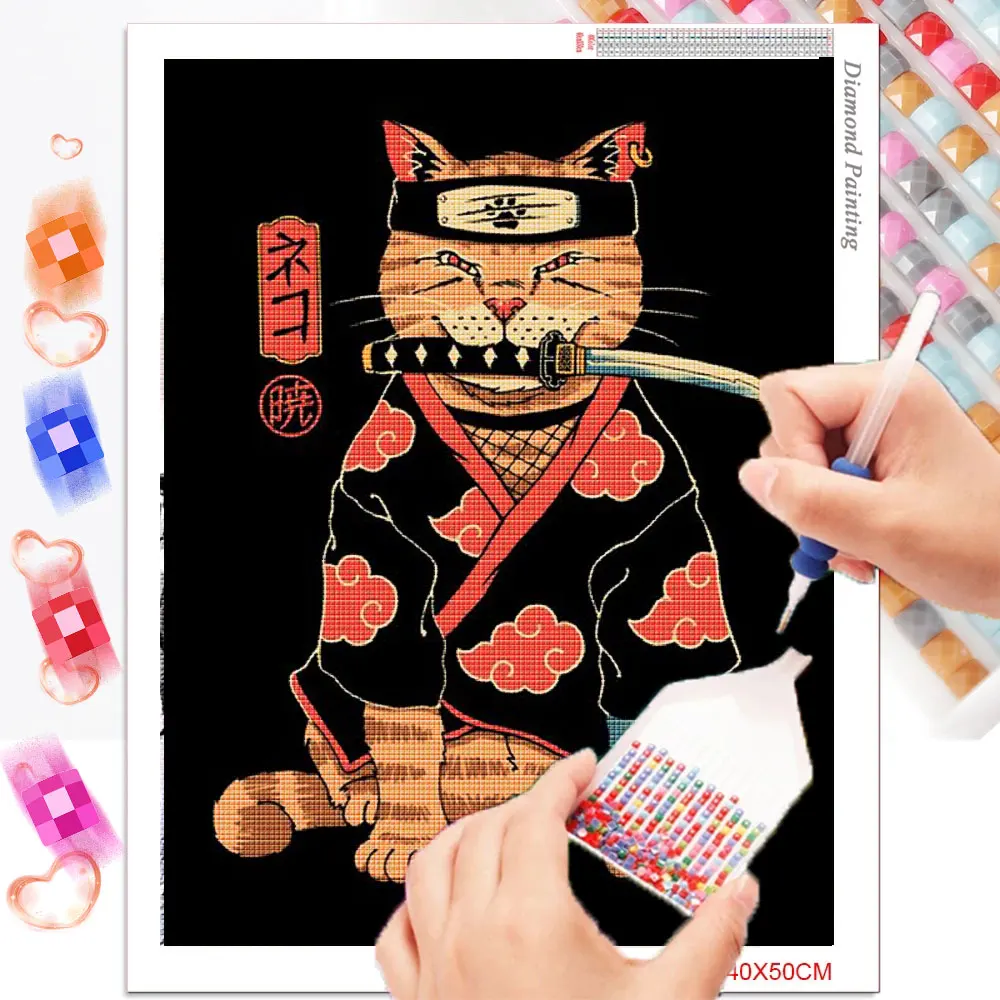 Набор для алмазной вышивки кошка самурая |