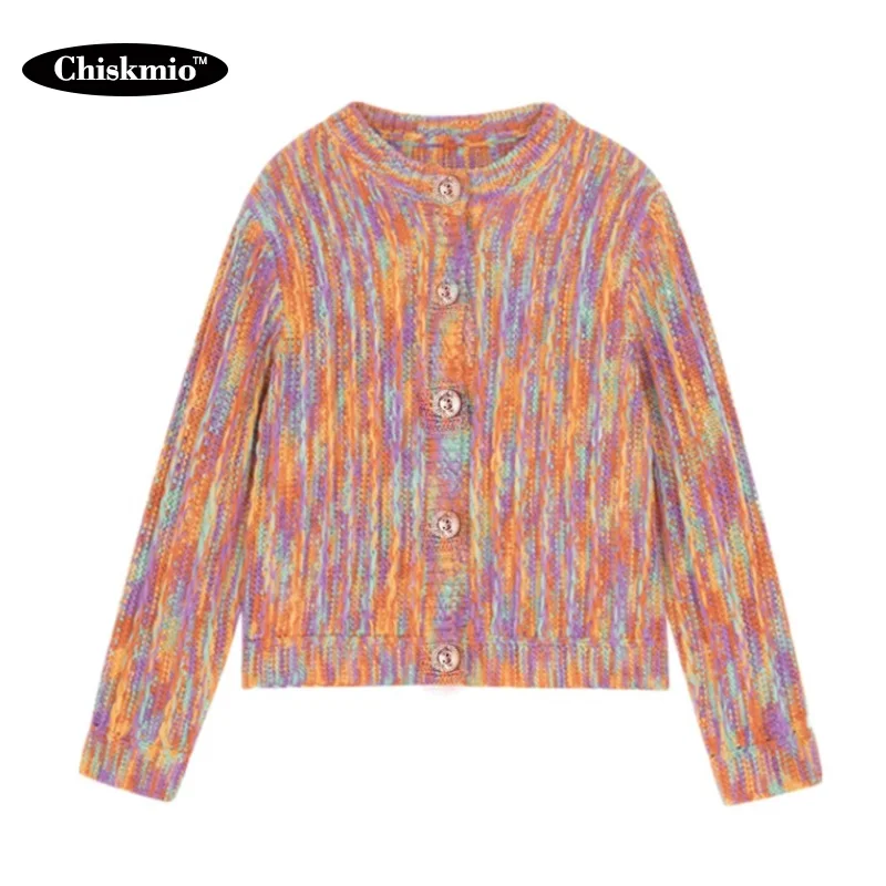 

Multicolor Knit Sweater Women O-Neck Knitting Outwear Single-Breasted Knitted Cardigan Korean Streetwear Ladies Fashion Knitwear