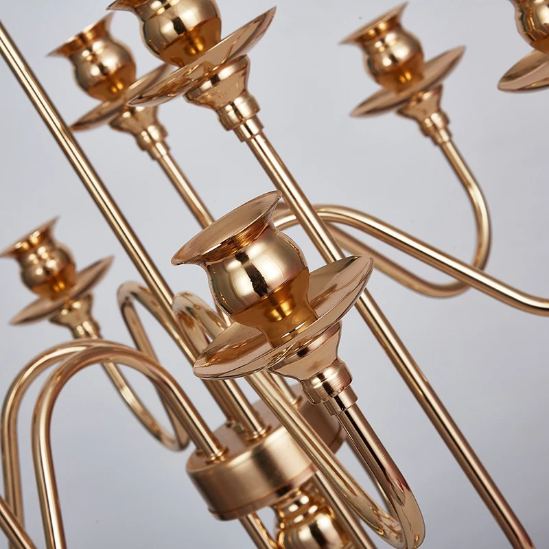 Канделябр с 10 насадками Золотой металлический подсвечник центральный свадебный