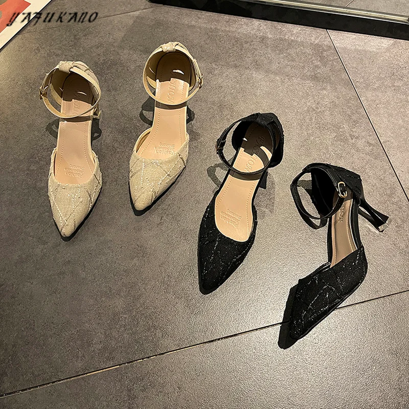 

Baotou Sandals Women 2021 New Korean Fashion Mid Hollow French Style Retro Thin Heels High Heels Sexy Party Dress Ladies Pumps