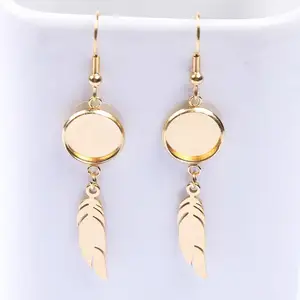 Reidgaller 20 шт. подходит для 12 мм кабошон Серьга Базовые заготовки с перьями подвески из розового золота из нержавеющей стали Diy принадлежности для сережек