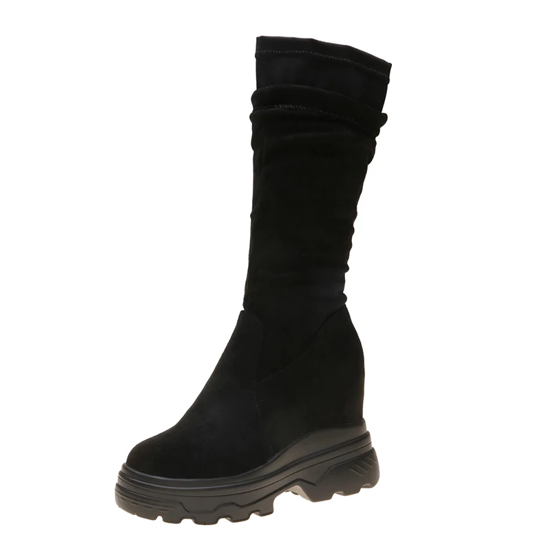 SWYIVY/Chaussure Femme Обувь на танкетке до середины икры Женская зимняя обувь 2019 года