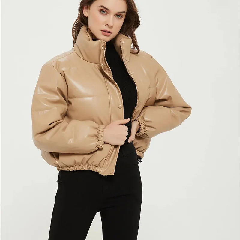 Parkas Women Large Size Short Women Cotton Jacket 2021 New Winter Warm Casual Imitation Leather Slim Womens Cotton Jacket NBH173