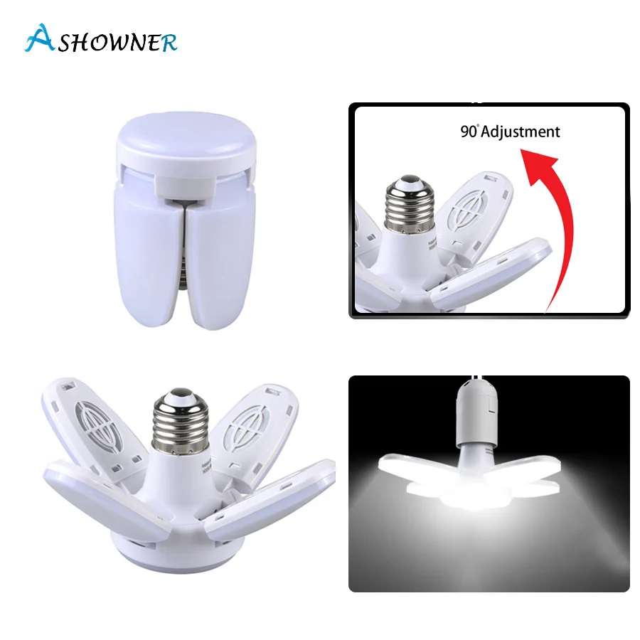 

E27 LED Bulb Fan Blade Timing Lamp 28W AC 85-265V Light Bulb Foldable Led Bulb Lamp for Garage Living Room Ceiling Light Lampada