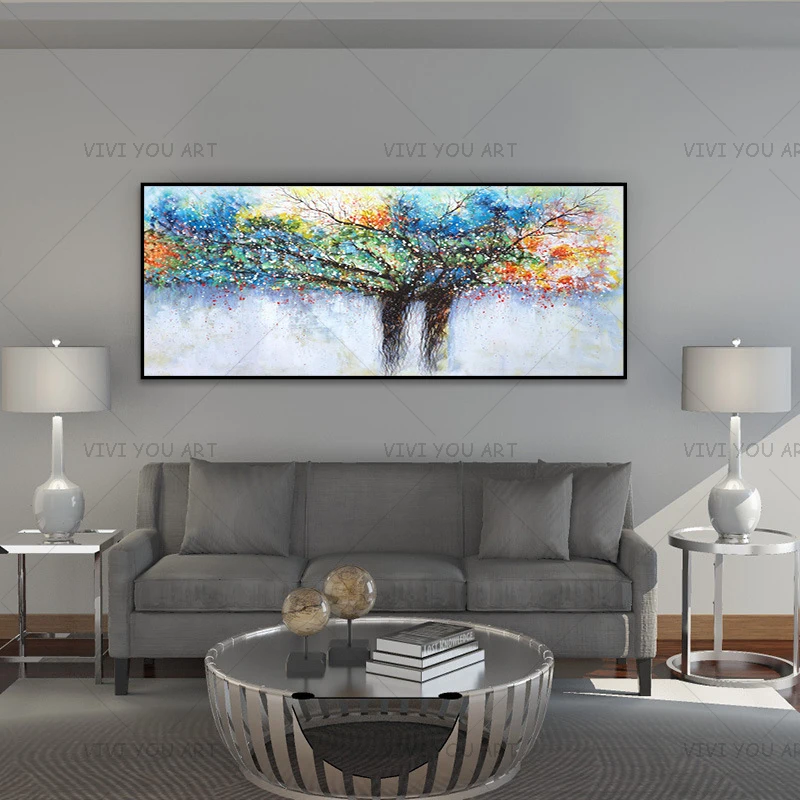 Абстрактная большая зимняя белая картина маслом на холсте ручной работы стену