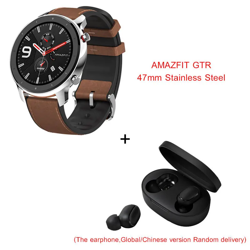 Глобальная версия Amazfit GTR 47 мм Смарт-часы Huami 5ATM водонепроницаемые Смарт-часы 24 дня батарея gps управление музыкой для Android IOS - Цвет: Steel Add earphone
