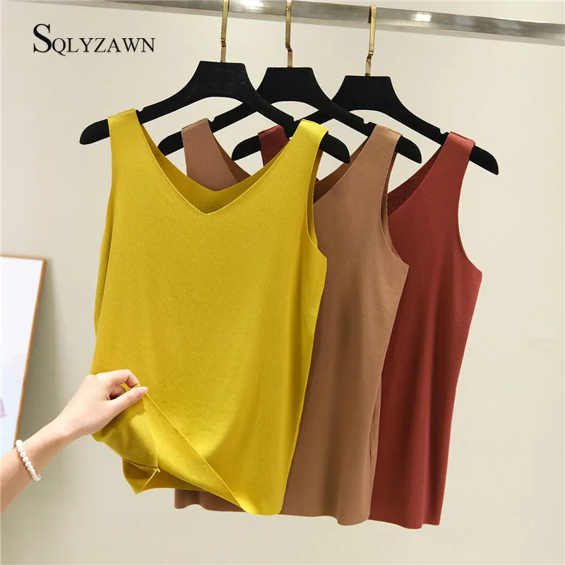 Женский трикотажный жилет с v-образным вырезом однотонная хлопковая майка