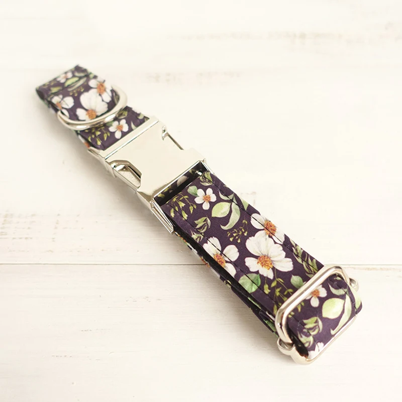 Dog Collar Personalized Engraving Nylon Bow Metal Buckle Floral Patterns Adjustable Fit Small Medium Large | Дом и сад