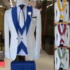 2021 бренд мужской костюм комплект из 3 предметов жениха мужской свадебный костюм набор модных дизайнах белый деловой жакет без рукавов тёмно-синие штаны платье смокинг