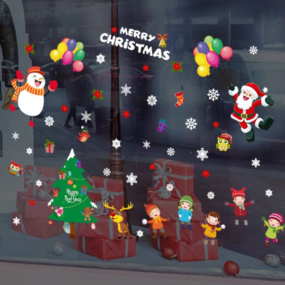 Наклейки на стену рождественские украшения подарки Санта-Клаус дерево