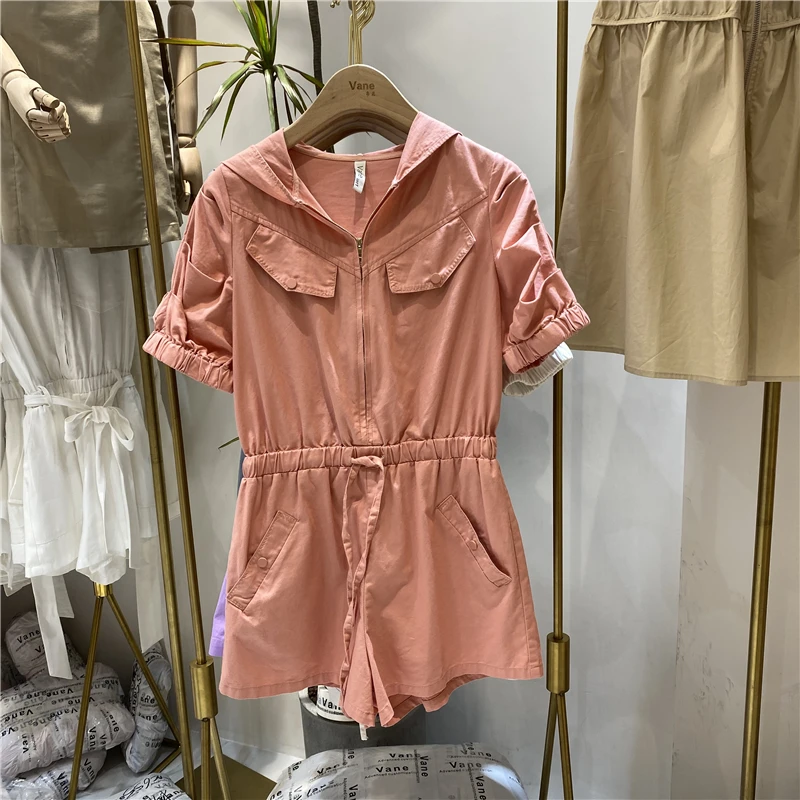 

Женский комбинезон с капюшоном, Летний Тонкий комбинезон на завязках с короткими рукавами и высокой талией, 2020