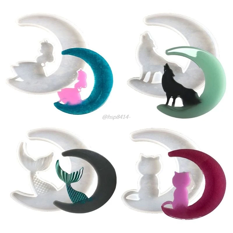 

Crystal Epoxy Resin Mold Moon Pendants Casting Silicone Mould Handmade DIY Crafts Making Tool