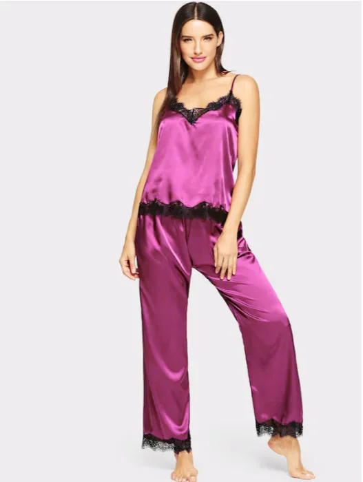 

pyjamas women sexy women pajamas Hot-Selling Pajamas Silk-like Summer Long Pajamas Two-Piece Set