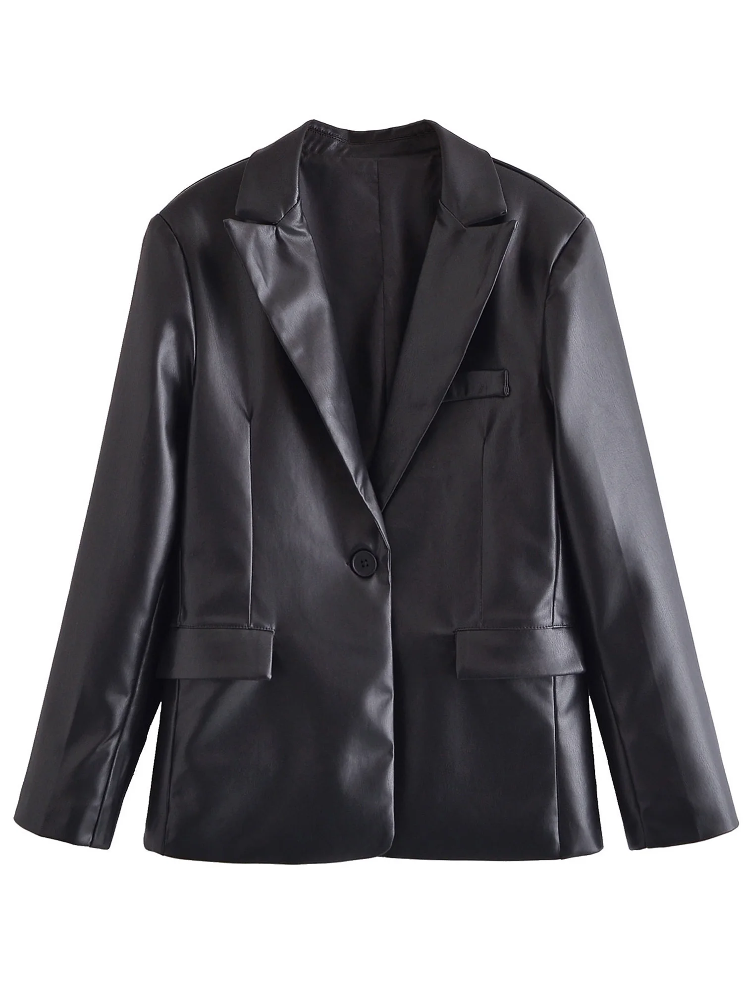 

JC·KILIG 2021 New Imitation Leather Straight Cut Suit Coat W66455G