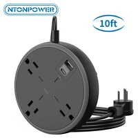 ntonpower wall mountable 18w power strip with usb c 3 widely outlets flat plug with 10ft extension cord for dorm room essentials