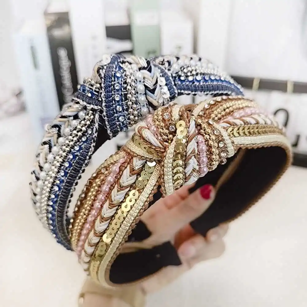 

1 frizzy weave hoop hairband hair tied artisanal sequins for women's fashion accessories jewelry