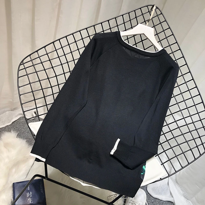 ALPHALMODA с принтом сатиновый, пэчворк вязаный свитер с длинным рукавом Женская новые тонкие трикотажные туфли в стиле ретро; одежда на осень куртка