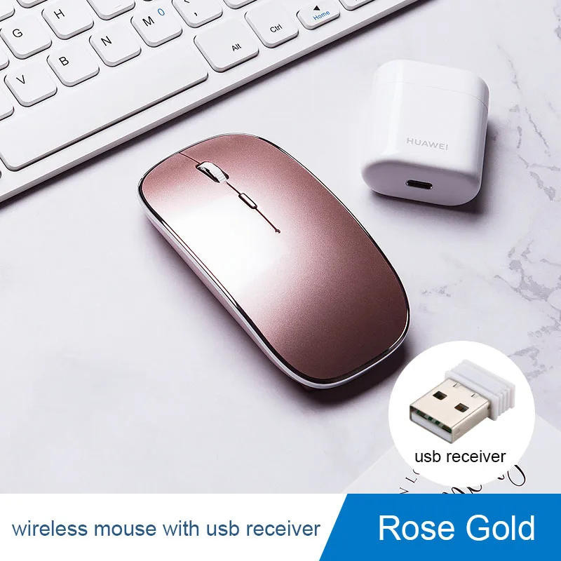 Беспроводная мышь для Macbook air 13/pro 13 Bluetooth мышь для huawei Xiaomi ноутбук перезаряжаемая ПК Бесшумная игровая мышь sem fio мыши - Цвет: Wireless rose gold