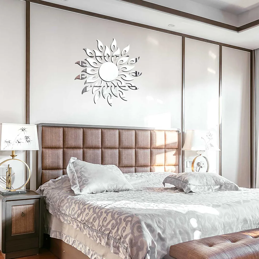 Зеркальные наклейки на стену самоклеящиеся акриловые зеркальные с подсолнухами