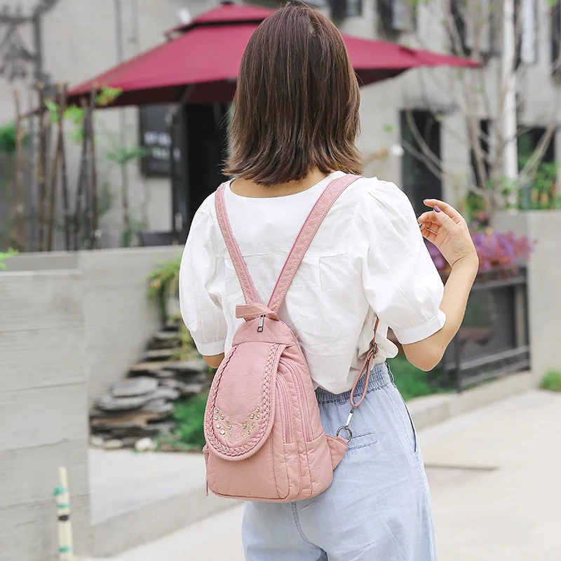 

High Quality Backpack for Women 2021 New White Leather Backpack School Bag for Teenage Girls Female Travel Backpack Mochila