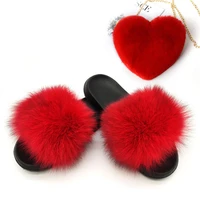 real fox fur slides womens fashion heart faux rex rabbit fur purse set female casual fox hair slippers adjustable shoulder bags