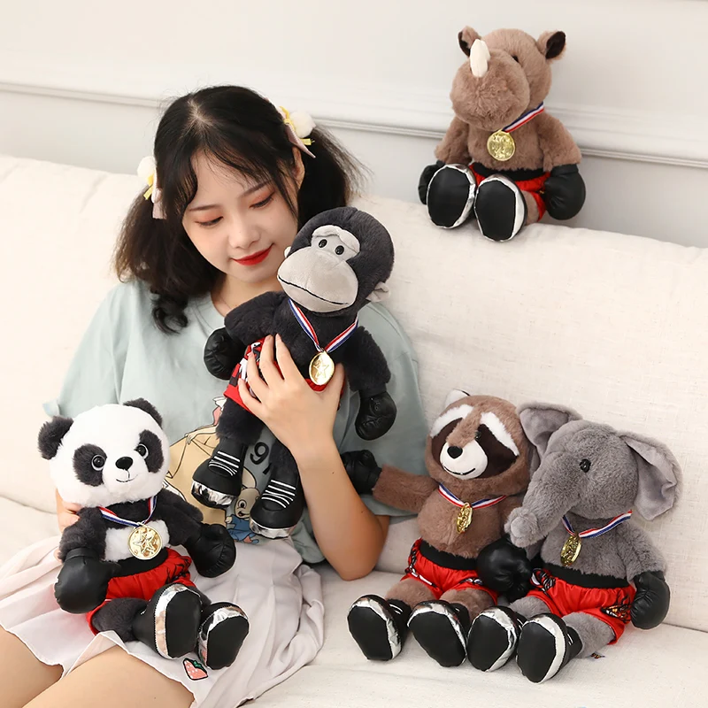 38cm Plush Boxing Animal Toy Doll Elephant Panda Boxer Stuffed Winner Xmas Gifts | Игрушки и хобби