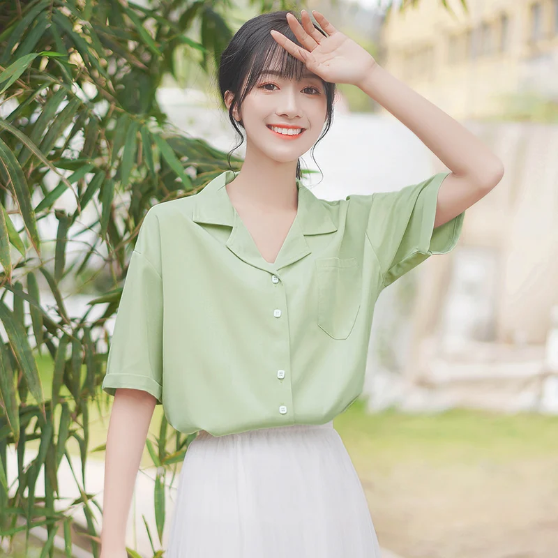 Новинка 2020 шикарная рубашка цвета хаки с коротким рукавом для студентов