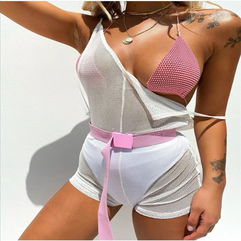 

Luxury Bling Sliver Designer Bikini Set Crystal Diamond Sexy Women Bathing Swimsuit Halter Push Up Bandage Swimwear Beachwear