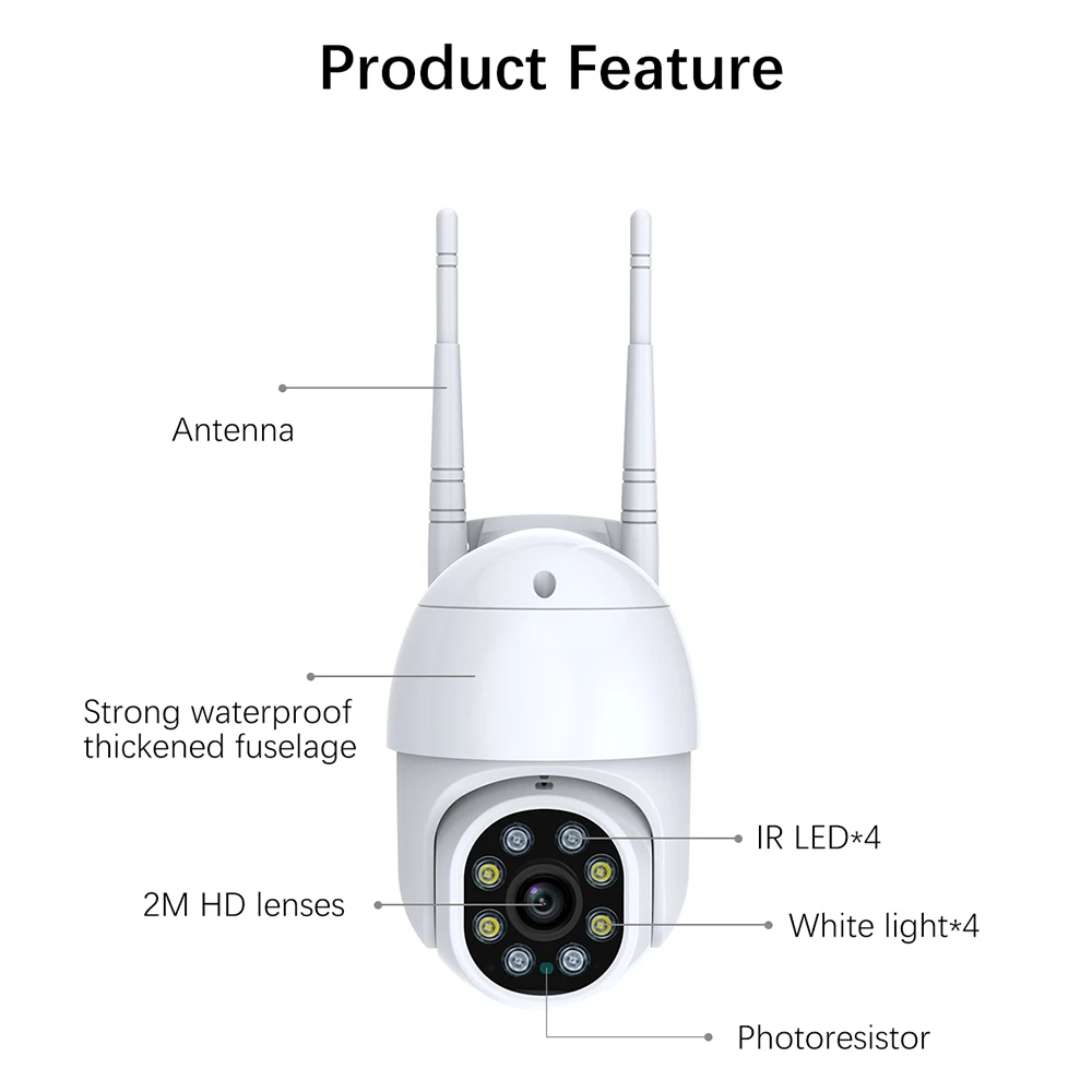 WIFI камера наружная PTZ IP H.265X 1080P скоростная купольная ИК CCTV s 2MP Обнаружение
