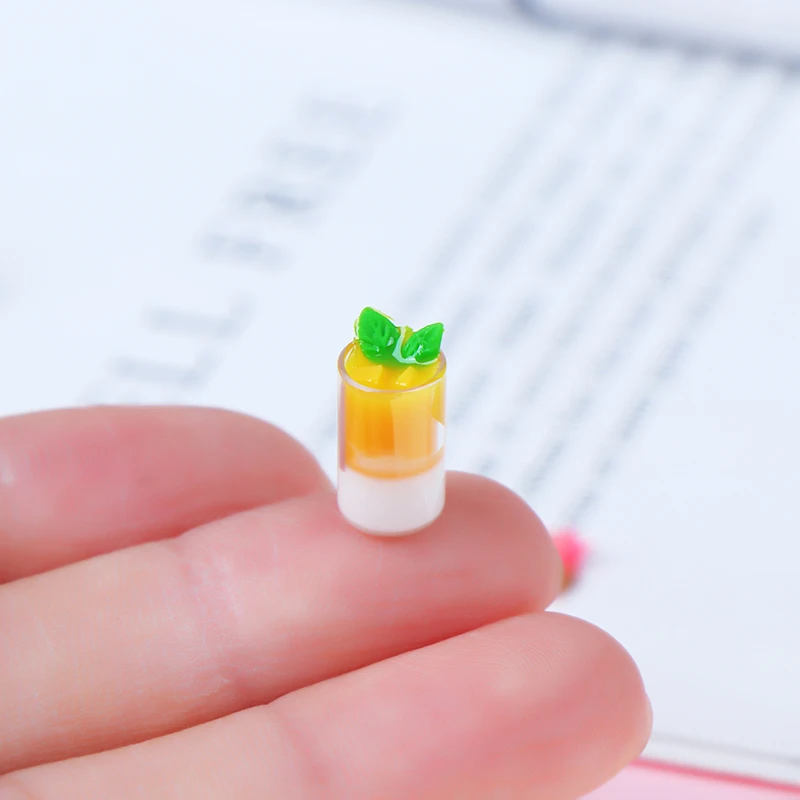 

1Pcs 1:12 Kitchen Room Food Mini Drink Tea Milk Cup DIY Miniature Dollhouse Mango Pudding Mini World Dolls Accessories