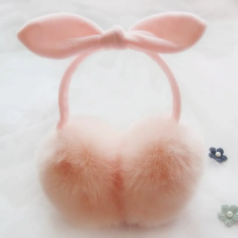 

CUHAKCI Fashion Women Earmuffs Winter Warm Comfort Earmuffs Girls Pink Lovely Adult Earmuffs Rabbit Fur Ear Cache Oreilles