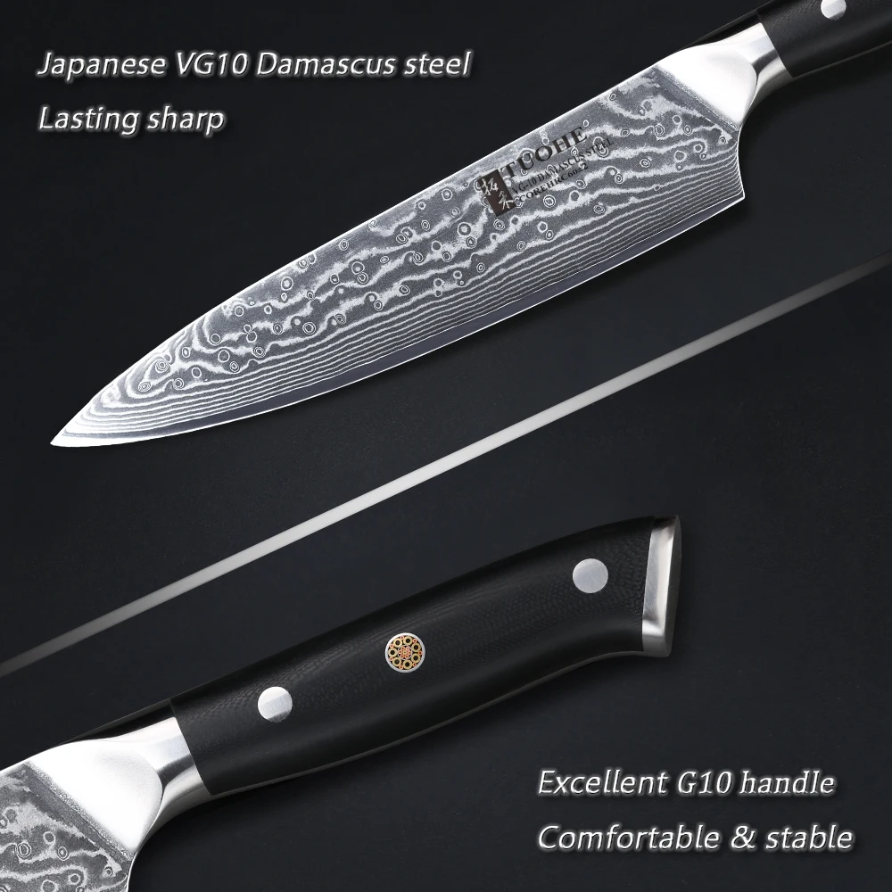 TUOHE высококачественный 8 дюймовый нож шеф повара японский VG10 дамасский кухонный