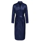 Темно-синий китайский шелковый халат для мужчин, летняя повседневная одежда для сна с V-образным вырезом, стандартное платье, размеры S, M, L, XL, XXL