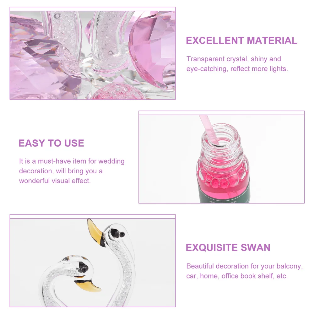 

Couple Swan Adornment Transparent Shiny Rhinestone Crystal Swan Desktop Decor
