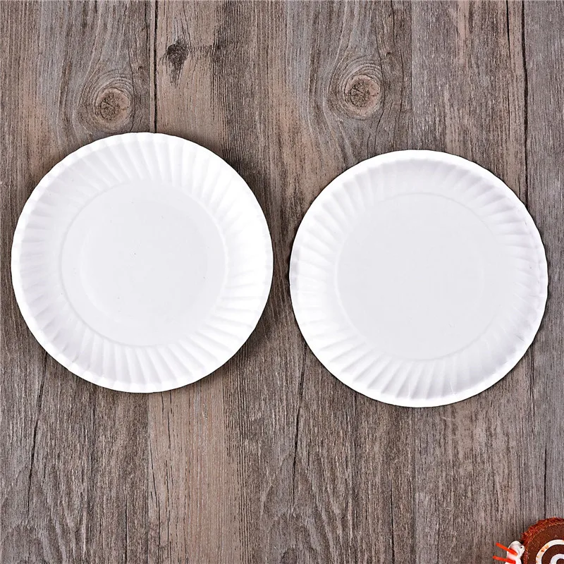100 шт./упак. одноразовые тарелки лотка чистый белый картон для дня рождения