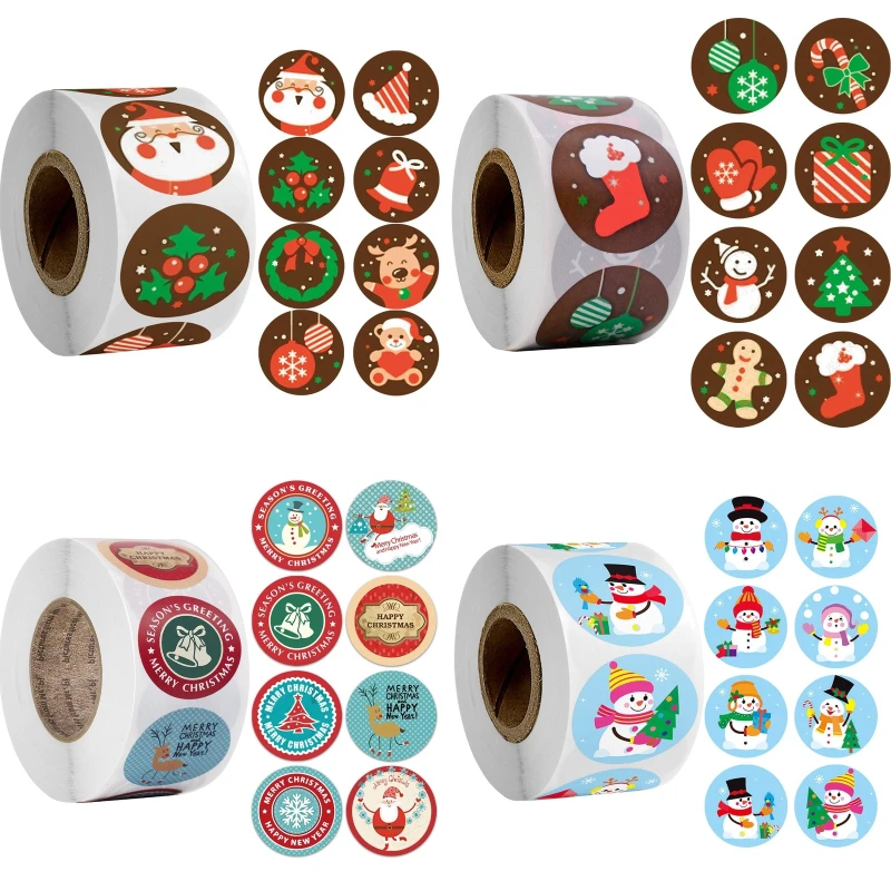 

500 Pcs/roll 2.5cm Christmas Stickers Cartoon Gift Card Party Package Cute Santa Label Ceiling Decor Home Party Supplies for Kid