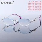 Очки женские компьютерные без оправы, элегантные стильные корректирующие очки для близорукости с фиолетовым градиентом, с защитой от сисветильник, стразы