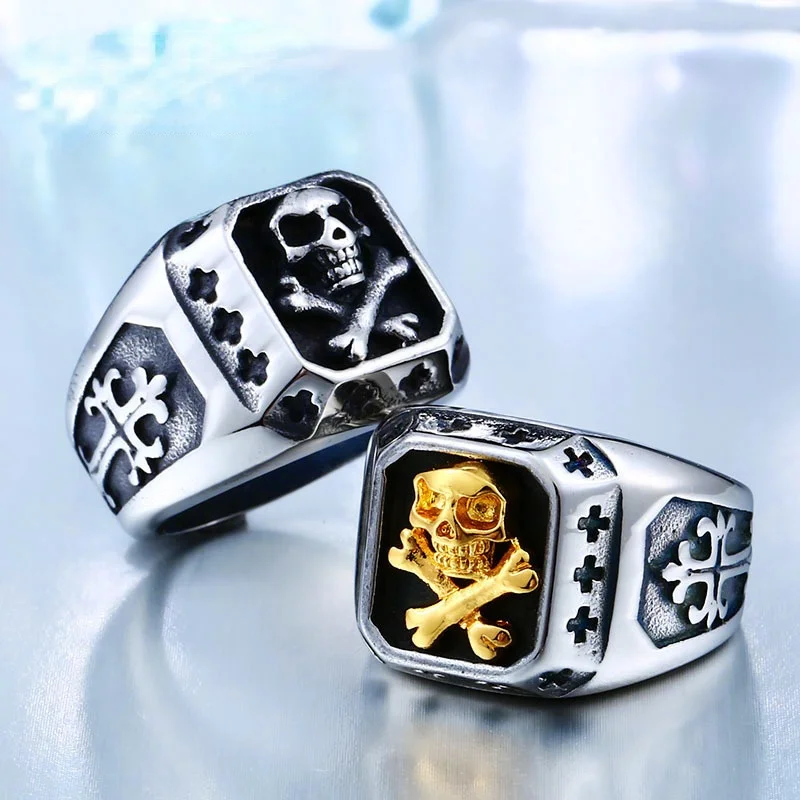 

Megin D New Punk Vintage Personality Skull Stainless Steel Rings for Men Women Couple Family Friend Fashion Design Gift Jewelry
