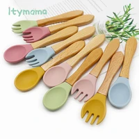 1pc baby wooden silicone spoon solid feeding dishes toddler infant feeding spoon bpa free silicone tableware childrens goods
