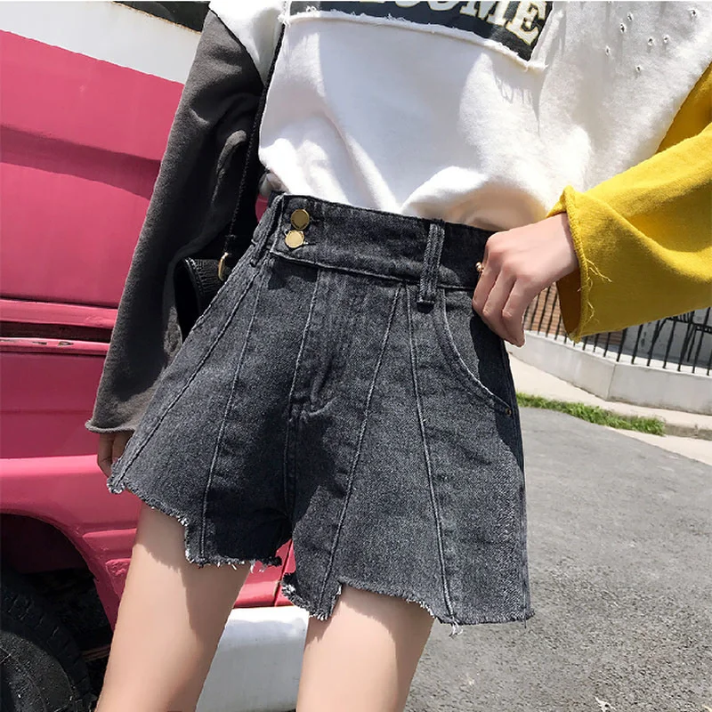 Женские джинсовые шорты с завышенной талией однотонные из денима|Прямые джинсы| |