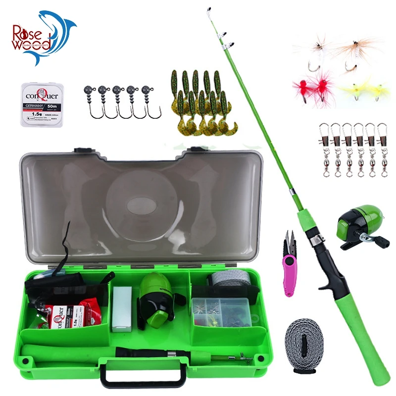 Набор рыболовный детский из розового дерева 1 2 м синий зеленый