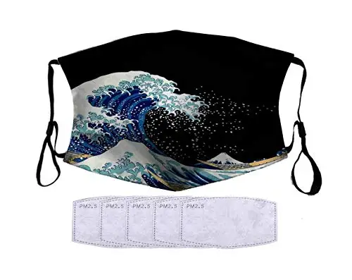 

Unique Japanese Ukiyo Wave Graphic Printed Fashion Gift Mouth Covering Washable Reusable Fabric Face Mask with Filter