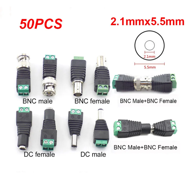 

50 шт. 12V внешний BNC коннектор 2,1 мм x 5,5 мм DC Женский Мужской Разъем гнездо Питание адаптер для светодиодные ленты CCTV Камера