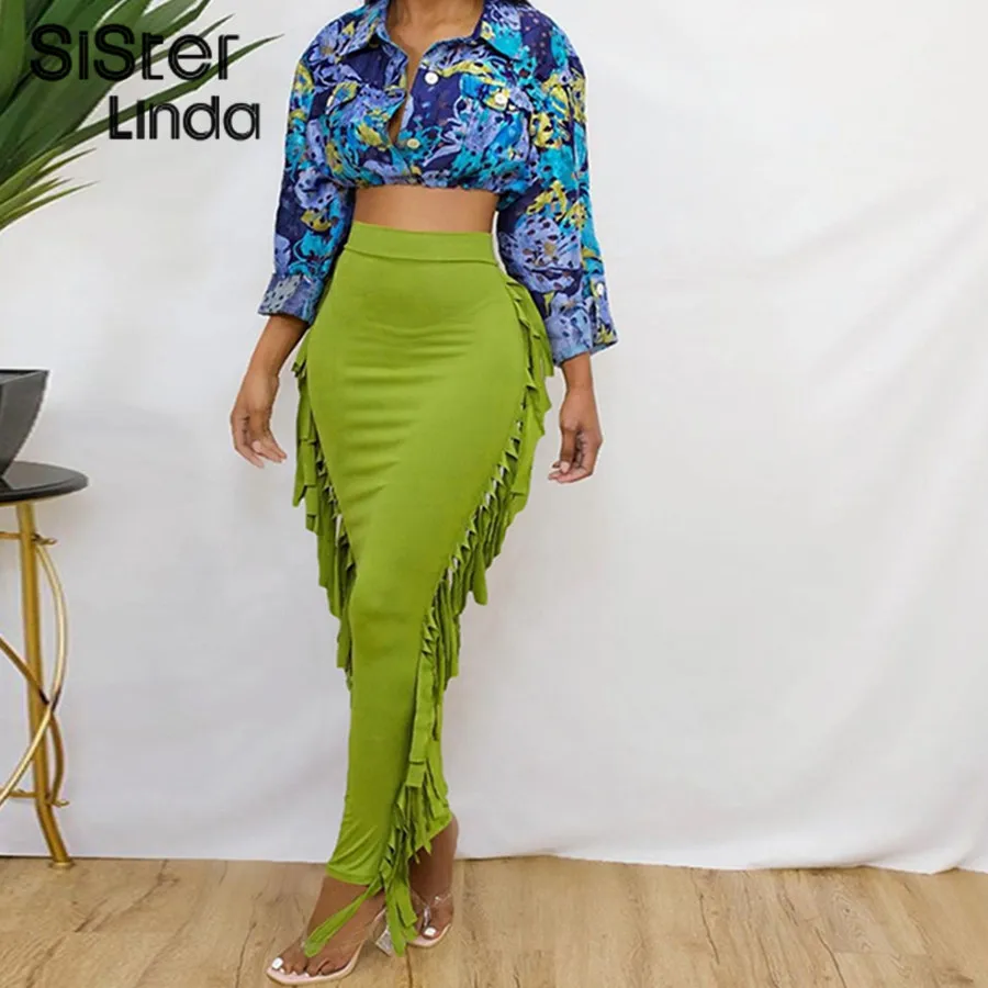 

Sisterlinda Casual Side Tassel Women High Waist Long Skirts Straight Skinny Stretch Elegant Trend Wild Female Streetwear Outfits