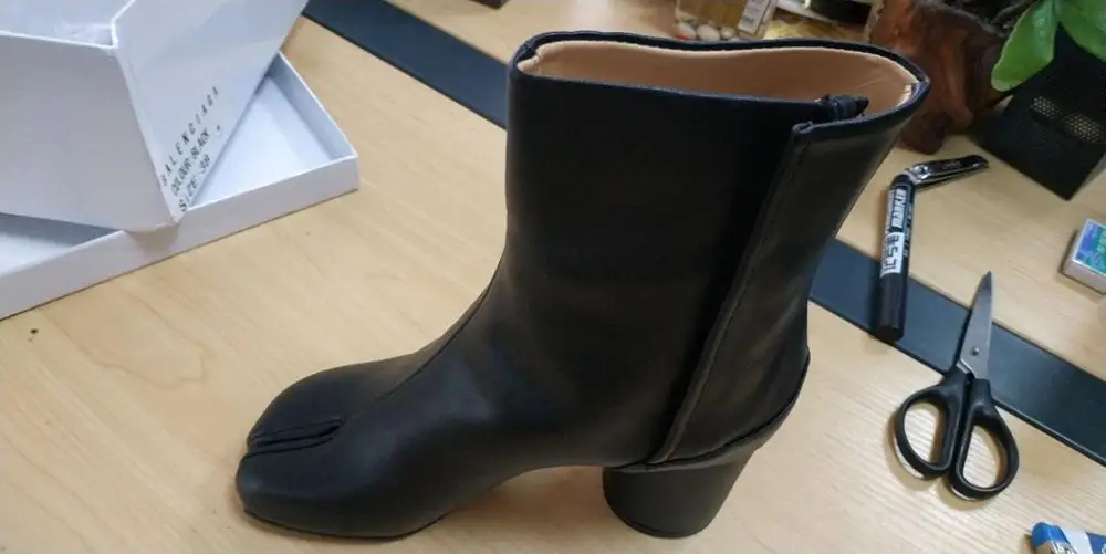 Black Leather Новинка; женские ботильоны с разрезом; модные короткие ботинки для подиума на не сужающемся книзу массивном каблуке; Цвет Серебристый; Botas Mujer - Цвет: Black Leather