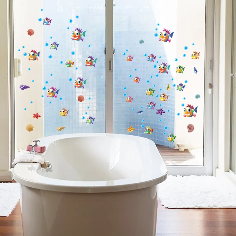 Мультфильм Аниме пузырь настенный стикер рыбка ванная комната стеклянная дверь