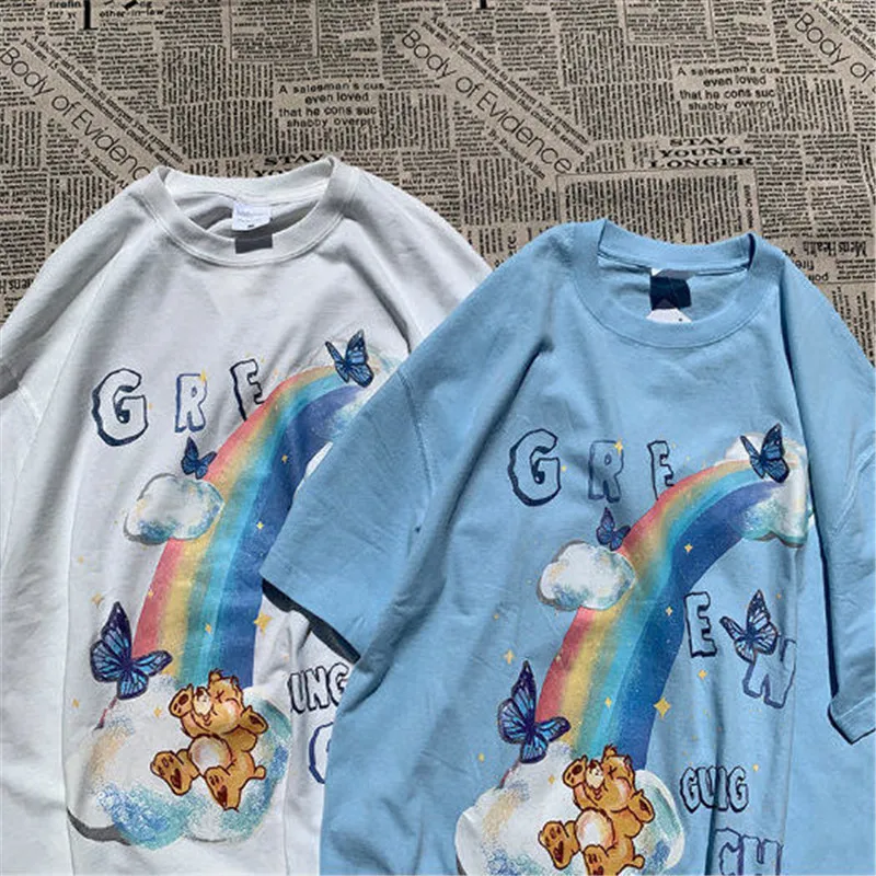 

Летняя хлопчатобумажная футболка уличный сверхразмерный Harajuku классный чехол для телефона Япония милый радужные Топы Повседневная одежда ...