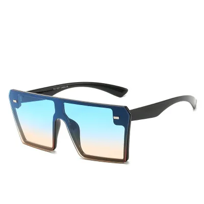 Square Oversized Sunglasses Women Flat Top Gafas Shades For Women Sun glasses okulary New Luxury Sunglasses UV400 - Lenses Color: Black blue