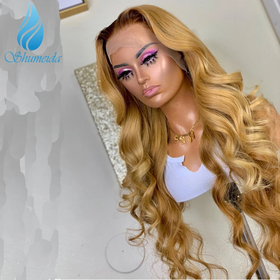 

SMD Ombre Honey Blonde Color 13*6 Lace Front Wigs Baby Hair Peruvian Remy Human Hair Wigs Body Wave Pre Plucked Bleached Knots